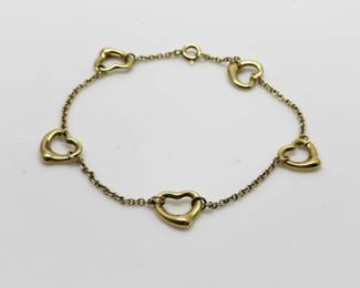 Tiffany & Co. Open Heart 5 Motif Elsa Peretti 18K Yellow Gold Bracelet