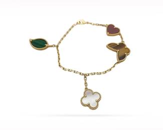 Van Cleef & Arpels Lucky Alhambra Malachite Carnelian Tigers Eye White Mother of Pearl 18K Yellow