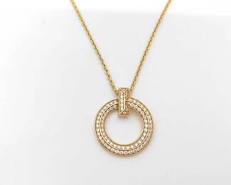 Tiffany & Co. One Circle Pave Diamond 18K Yellow Gold Pendant Necklace