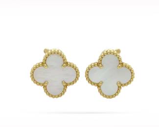 Van Cleef & Arpels Vintage Alhambra White Mother of Pearl 18K Yellow Gold Earrings