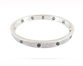 Cartier LOVE 18K White Gold Black Ceramic Pave Diamond Size 18 Bangle Bracelet