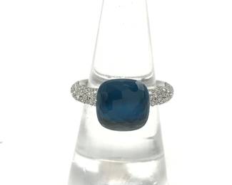 Pomellato Nudo Blue Topaz Diamond 18K Yellow Gold Ring