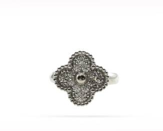 Van Cleef & Arpels Vintage Alhambra Pave Diamond 18K White Gold Ring