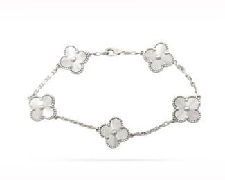 Van Cleef & Arpels Vintage Alhambra Guilloche 18K White Gold 5 Motif Bracelet