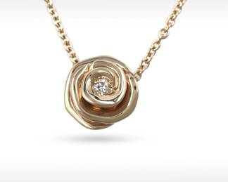 Dior Rose Flower Diamond 18K Rose Gold Large Pendant Necklace