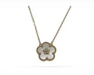 Van Cleef & Arpels Lucky Spring Plum Blossom White Mother of Pearl 18K Rose Gold Pendant Necklace