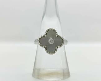 Van Cleef & Arpels Alhambra White Mother of Pearl Diamond 18K White Gold Ring