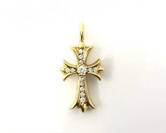 Chrome Hearts Fat Cross Pave Diamond 22K Gold Charm Pendant