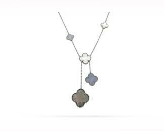 Van Cleef & Arpels Magic Alhambra White Mother of Pearl Chalcedony 18K White Gold 6 Motif Necklace