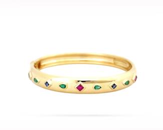 Cartier Byzantine Ruby Sapphire Emerald Diamond 18K Yellow Gold Bangle Bracelet
