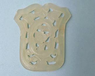Antique Chinese Jade Plaque - 5.6 cm Floral Design