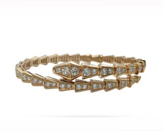 Bvlgari Serpenti Viper Diamond 18K Rose Gold Bangle Bracelet