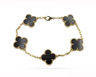 Van Cleef & Arpels Vintage Alhambra 18K Yellow Gold Black Onyx 5 Motif Bracelet