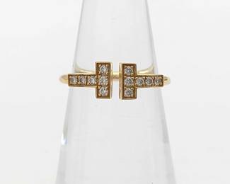 Tiffany & Co. T Wire Pave Diamond 18K Yellow Gold Ring Size 7