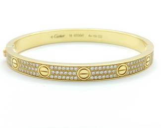 Cartier Love Collection Diamond Pave 18K Yellow Gold Bangle Bracelet