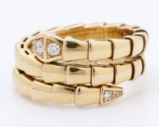 Bvlgari Serpenti Diamond Double Coil 18K Rose Gold Ring (Size L)