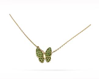 Van Cleef & Arpels Two Butterfly Tsavorite Diamond 18K Yellow Gold Pendant Necklace