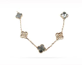 Van Cleef & Arpels Vintage Alhambra Black Grey Mother of Pearl Diamond 18K Rose Gold 20 Motif