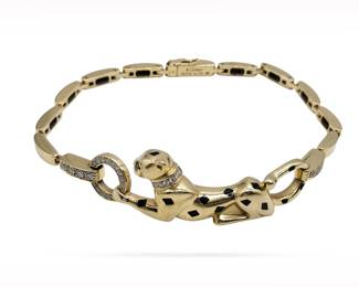 Cartier Panthere Diamond Tsavorite Black Lacquer 18K Yellow Gold Bracelet