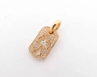 Chrome Hearts Dog Tag Cut Out Cross Diamond Pendant