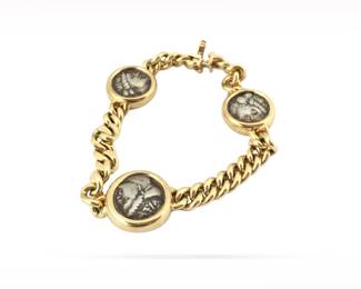Bvlgari Monete 3 Motif 18K Yellow Gold Chain Bracelet