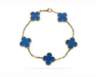 Van Cleef & Arpels Vintage Alhambra Blue Agate 18K Yellow Gold 5 Motif Bracelet