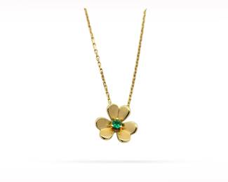 Van Cleef & Arpels Frivole Emerald 18K Yellow Gold Pendant Necklace
