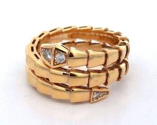 Bulgari Bvlgari Serpenti Viper Diamond Head 18k Rose Gold Double Ring