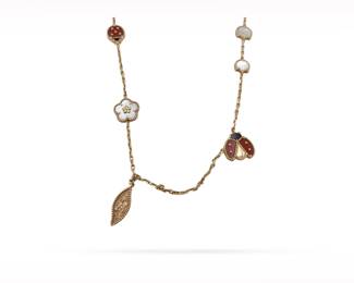 Van Cleef & Arpels Lucky Spring White Mother of Pearl Carnelian 18K Rose Gold 15 Motif Long Necklace
