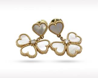 Van Cleef Arpels Sweet Alhambra Heart Mother of Pearl 18K Yellow Gold Earrings