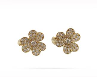 Van Cleef & Arpels Fleurette Diamond 18K Yellow Gold Flower Clip Earrings
