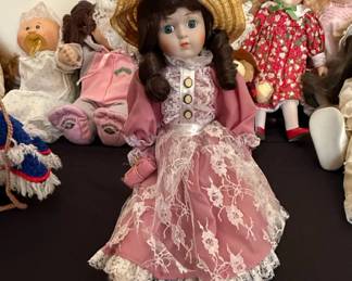 Heritage Mint Collection Suzette Porcelain Doll in Pink Dress with Straw Hat