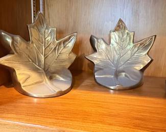 Vintage Brass Maple Leaf Bookends