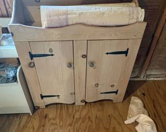 Primitive Pine Washstand Cabinet with Gallery Back