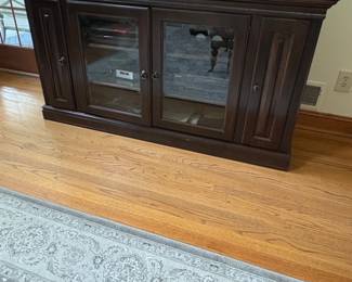 Traditional Dark Wood Media Console with Glass Doors