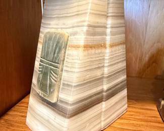 Vintage Mexican Banded Onyx Bookends with MayanStyle Carved Stone Medallion