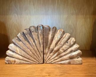 Vintage Fan Shell Onyx Bookends