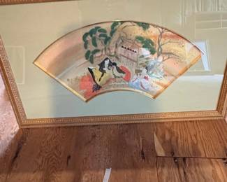 Framed Japanese FanShaped Court Scene Print