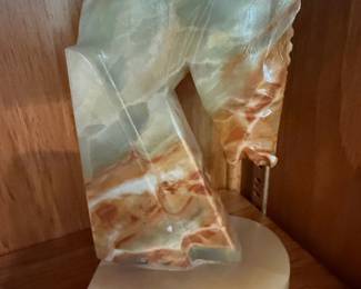 Vintage Carved Onyx Trojan Horse Head Bookend