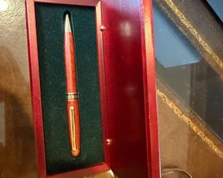 Rosewood Ballpoint Pen with Gold Tone Accents and Presentation Box