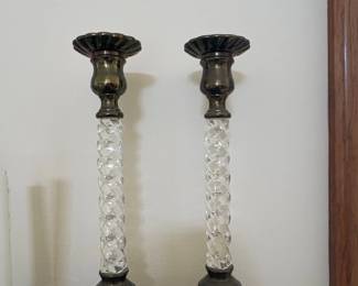 Vintage Brass and Spiral Glass Candlestick Pair