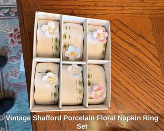 Vintage Shafford Porcelain Floral Napkin Ring Set
