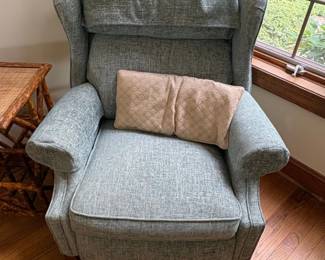 Blue Textured Fabric Wingback Recliner Chair