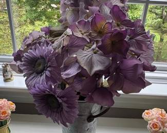 Artificial Hydrangea and Gerbera Daisy Arrangement in Galvanized Metal Bucket