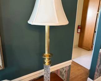 Vintage Crystal and Brass Column Table Lamp