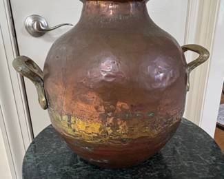 Antique HandHammered Copper Water Jug with Brass Handles