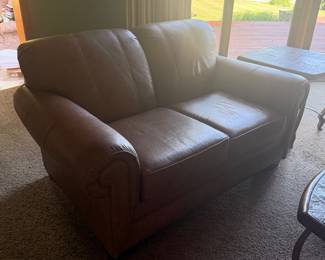 Tan Leather Loveseat