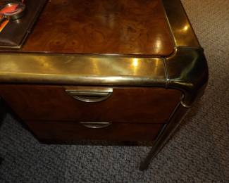 John Widdicomb, Grand Rapids burl wood desk with brass accents