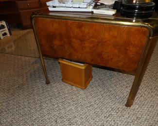 John Widdicomb, Grand Rapids burl wood desk with brass accents