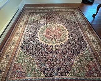 Wool Rug - gorgeous deep blue with mint green/rose medallion. L: 10 feet 6 inch X W: 8 feet.